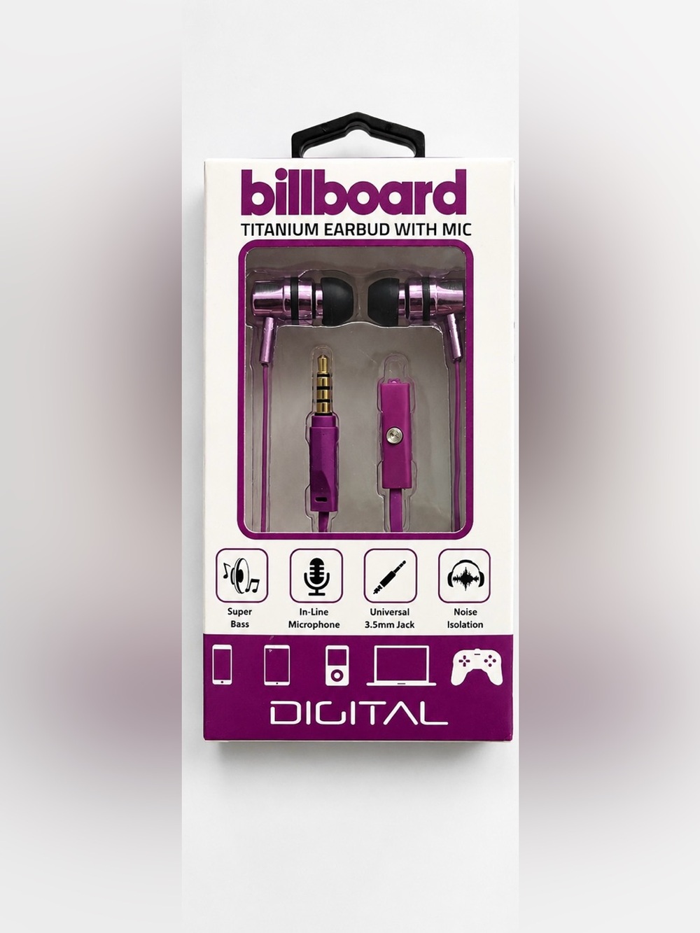 Billboard Titanium Wired Earbuds with Mic Purple New